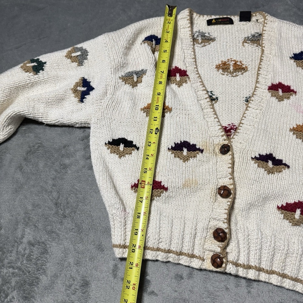 VTG Liz Sport Hand Knitted Ivory Mushroom Cardigan Sweater Women Medium Flaws - Picture 8 of 8